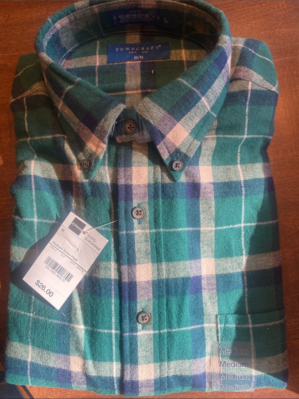 Towncraft Teal and Navy Plaid Button-Down Shirt
